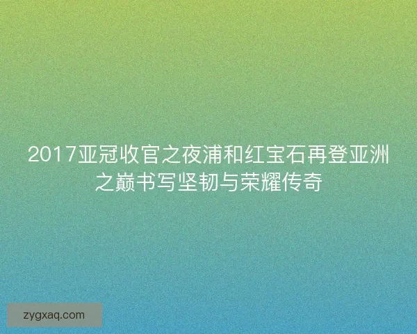 2017亚冠收官之夜浦和红宝石再登亚洲之巅书写坚韧与荣耀传奇 2017亚冠收官之夜浦和红宝石再登亚洲之巅书写坚韧与荣耀传奇