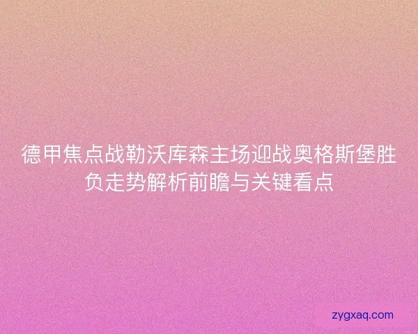 德甲焦点战勒沃库森主场迎战奥格斯堡胜负走势解析前瞻与关键看点 德甲焦点战勒沃库森主场迎战奥格斯堡胜负走势解析前瞻与关键看点