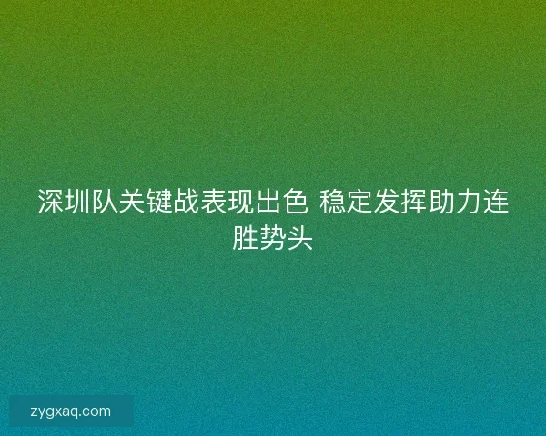 深圳队关键战表现出色 稳定发挥助力连胜势头